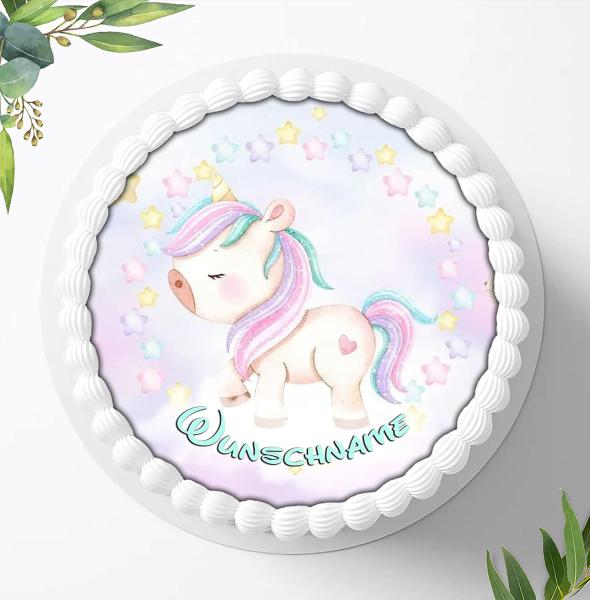 Einhorn Tortenaufleger mit Wunschnamen, Ø 20cm, 0805z